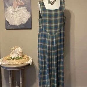 Vintage Laura Ashley Cotton and Wool Blend Plaid Jumper Dress